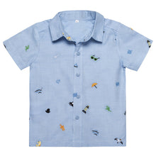 Load image into Gallery viewer, BOYS "PORTOFINO" BLUE EMBROIDERED SHIRT @ WHITE SHORTS 2PCS SET.