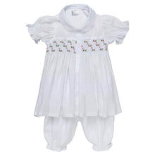 Load image into Gallery viewer, " FREYA " WHITE SWISS DOT HAND-SMOCKED TRADITIONAL PYJAMAS SET. LIMITED