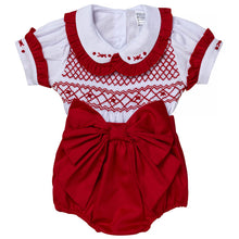 Load image into Gallery viewer, " VALENTINA " BABY GIRLS RED 2 PIECE HAND-SMOCKED SET.LIMITED. END OF STOCK