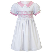 Load image into Gallery viewer, TRADITIONAL WHITE HAND-SMOCKED "GOLDIE" EMBROIDERED DRESS.CLEARANCE!!!