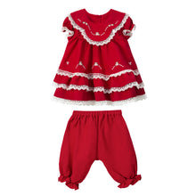 Load image into Gallery viewer, " GORGEOUS KATHE" DARK RED LACE & EMBROIDERED DRESS & BLOOMERS SET.