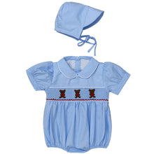 Load image into Gallery viewer, " CHERISH" HAND-SMOKED BABY BOY ROMPER @ MATCHING HAT SET. LIMITED