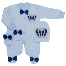 Load image into Gallery viewer, " GRANDEE " BLUE" JERSEY COTTON SPARKLING BABY SET. HAND-MADE.