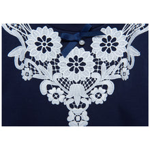 Load image into Gallery viewer, "LACE & PEARL" NAVY BLUE COTTON/ELASTANE TOP