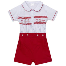 Load image into Gallery viewer, " HIS MAJESTY" RED HAND-SMOCKED BUSTER SUIT.LIMITED!!