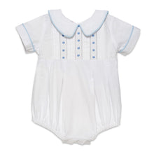 Load image into Gallery viewer, BABY BOYS WHITE COTTON HEMSTITCHED EMBROIDERED BABYSUIT/ROMPER.