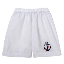 Load image into Gallery viewer, BOYS "PORTOFINO" BLUE EMBROIDERED SHIRT @ WHITE SHORTS 2PCS SET.