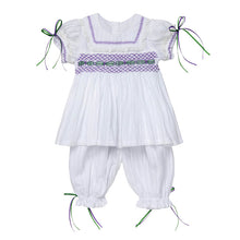 Load image into Gallery viewer, WHITE TRADITIONAL " DRAGONFLY" HAND-SMOCKED PYJAMAS SET. LIMITED