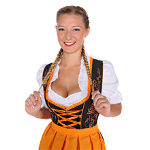 Load image into Gallery viewer, 3-piece dirndl black orange with blouse and apron