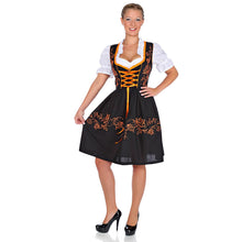 Load image into Gallery viewer, 3-piece dirndl black orange with blouse and apron