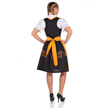 Load image into Gallery viewer, 3-piece dirndl black orange with blouse and apron