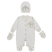 Load image into Gallery viewer, " MILADY " WHITE JERSEY COTTON SPARKLING BABY SET. HAND-MADE.