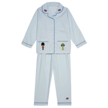 Load image into Gallery viewer, PALE BLUE COTTON/POPLIN TRADITIONAL EMBROIDERED PYJAMA SET