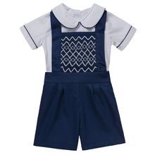 Load image into Gallery viewer, "DAVID" SHIRT & DUNGAREES HAND-SMOCKED OUTFIT. LIMITED