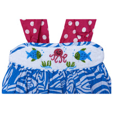 Load image into Gallery viewer, " OCEAN BREEZE" HAND SMOCKED HAND EMBROIDERED PINAFORE DRESS. CLEARANCE!