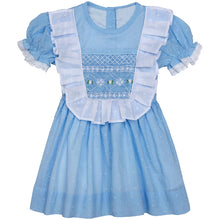 Load image into Gallery viewer, "HEARTBEATS" BABY GIRLS BLUE HAND-SMOCKED DRESS. LIMITED