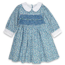 Load image into Gallery viewer, BLUE COTTON LONG SLEEVED HAND SMOCKED DRESS - CLEARANCE