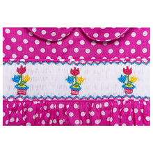 Load image into Gallery viewer, PINK COTTON HAND SMOCKED " TULIPS" SHORTIE @ HEADBAND SET. STOCK IS LIMITED.