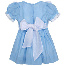 Load image into Gallery viewer, "HEARTBEATS" BABY GIRLS BLUE HAND-SMOCKED DRESS. LIMITED