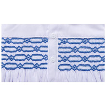 Load image into Gallery viewer, BABY BOYS "ROMEO" BLUE HAND SMOCKED BUSTER SUIT. LIMITED.