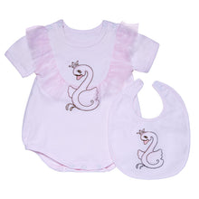 Load image into Gallery viewer, "ODETTE" BABY PINK COTTON BODYSUIT @ MATCHING BIB SET.