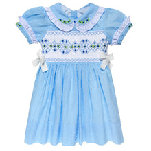 Load image into Gallery viewer, "ROCHELLE" SWISS DOTS BLUE HAND SMOCKED DRESS
