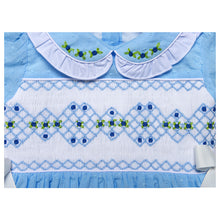 Load image into Gallery viewer, "ROCHELLE" SWISS DOTS BLUE HAND SMOCKED DRESS