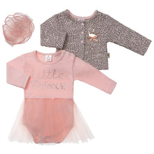 Load image into Gallery viewer, BABY GIRL " DIANA" 3 PIECE PEACHY PINK BODY DRESS & JACKET OUTFIT