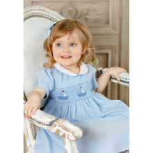 Load image into Gallery viewer, " SIMONA " BLUE & WHITE STRIPED HAND-SMOCKED DRESS. LIMITED