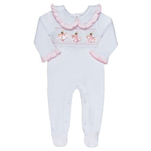 Load image into Gallery viewer, " FLAMENCO " WHITE, SMOCKED, HAND-EMBROIDERED BABYGROW.