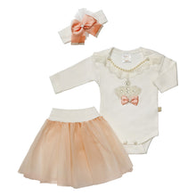 Load image into Gallery viewer, BABY GIRLS " BARBI " PEACH COTTON JERSEY BODYVEST, TUTU SKIRT & HEADBAND SET