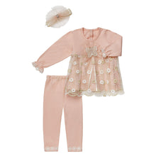 Load image into Gallery viewer, BABY GIRLS " ESME " COTTON JERSEY PEACHY/PINK 3 PIECE DRESS SET