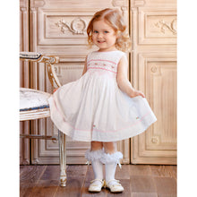 Load image into Gallery viewer, WHITE " ELOISE" TRADITIONAL HAND-SMOCKED DRESS.LIMITED