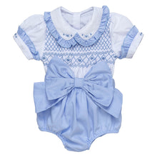Load image into Gallery viewer, " VALENTINA " BABY GIRLS BLUE 2 PIECE HAND-SMOCKED SET.LIMITED