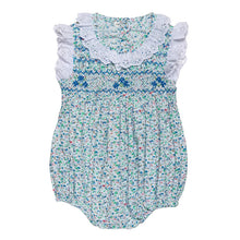 Load image into Gallery viewer, BABY GIRL "FLORA" HAND-SMOCKED COTTON ROMPER