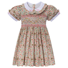 Load image into Gallery viewer, FLORAL HAND-SMOCKED " BOUQUET" COTTON DRESS. CLEARANCE