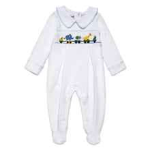 Load image into Gallery viewer, "ANIMAL TRAIN" BABY BOYS WHITE SMOCKED BABYGROW & BIB SET 0-3 MONTHS