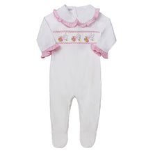 Load image into Gallery viewer, " BEDTIME STORIES" HAND-SMOCKED, HAND-EMBROIDERED BABYGROW. LIMITED