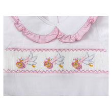 Load image into Gallery viewer, " BEDTIME STORIES" HAND-SMOCKED, HAND-EMBROIDERED BABYGROW. LIMITED