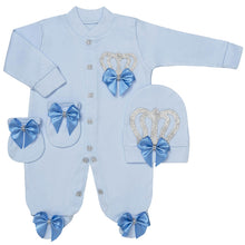 Load image into Gallery viewer, " MILORD " BLUE" JERSEY COTTON SPARKLING BABY SET. HANDMADE.