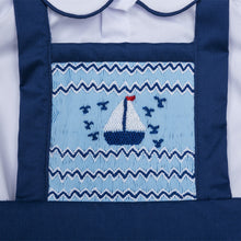 Load image into Gallery viewer, "CAPTAIN COOK" SHIRT & DUNGAREES HAND SMOCKED OUTFIT. LIMITED.