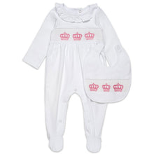 Load image into Gallery viewer, BABY GIRLS "PRINCESS CROWN" WHITE BABY GROW & BIB SET 0-3 MONTHS