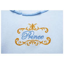 Load image into Gallery viewer, BABY BOYS "PRINCE" EMBROIDERED BODYSUITS AND MATCHING BIB SET.