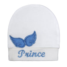 Load image into Gallery viewer, BABY BOYS " ANGEL WINGS " BABYGROW, HAT & MITTENS GIFT SET. HANDMADE. LIMITED