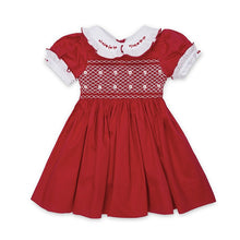 Load image into Gallery viewer, " VICTORIA " RED HAND-SMOCKED COTTON DRESS.LIMITED. END OF STOCK