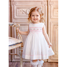 Load image into Gallery viewer, WHITE " ELOISE" TRADITIONAL HAND-SMOCKED DRESS.LIMITED