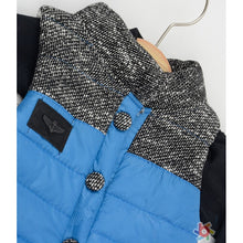 Load image into Gallery viewer, BABY BOYS " LITTLE TOURIST " BLUE PADDED GILET, TOP @ BOTTOM 3 PIECE SET