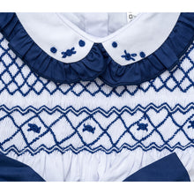 Load image into Gallery viewer, " VALENTINA " BABY GIRLS NAVY BLUE 2 PIECE HAND-SMOCKED SET.LIMITED