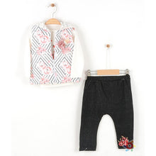 Load image into Gallery viewer, BABY GIRLS " LE VOYAGE " FLORAL PADDED GILET, TOP @ BOTTOM 3 PIECE SET