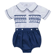 Load image into Gallery viewer, "ADAM " WHITE @ NAVY BLUE TRADITIONAL BUSTER SUIT. LIMITED